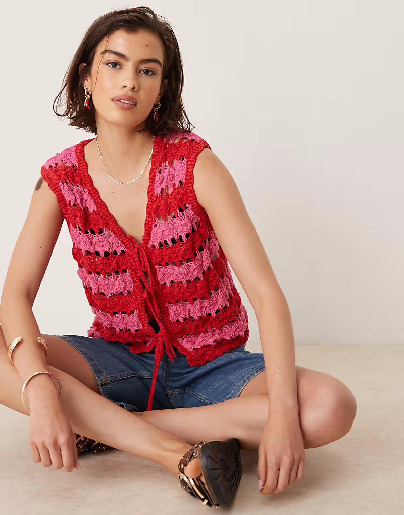 Жилет с открытой строчкой, полосатый, с завязкой спереди, разноцветный Asos Design, розовый
Жилет с открытой строчкой, полосатый, с завязкой спереди, разноцветный Asos Design, розовый