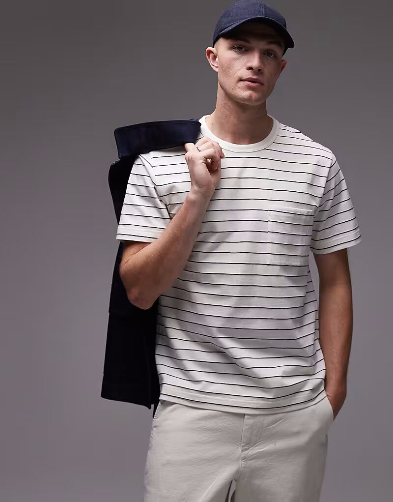 Футболка ARKET с коротким рукавом и карманом в белую и синюю полоску
Футболка ARKET с коротким рукавом и карманом в белую и синюю полоску