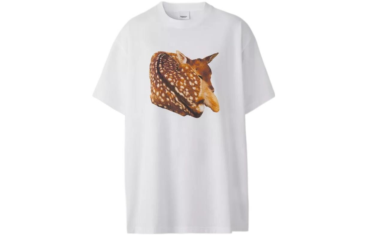 Футболка женская Burberry с рисунком, белый / коричневый 
Футболка женская Burberry с рисунком, белый / коричневый