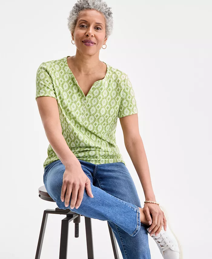 Женская короткая футболка с принтом в стиле Henley Style & Co, зеленый
Женская короткая футболка с принтом в стиле Henley Style & Co, зеленый