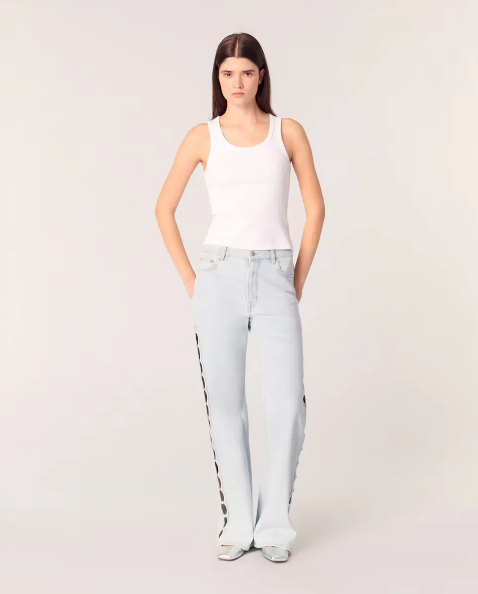 Женские джинсы прямого кроя с ажурной отделкой и стразами Maje, светло-голубой
Женские джинсы прямого кроя с ажурной отделкой и стразами Maje, светло-голубой