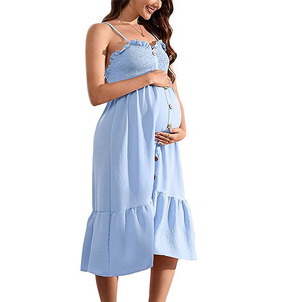 Женское летнее безрукавное платье-макси на спагетти с присборенным верхом для беременных Elitespirit, Light Blue
Женское летнее безрукавное платье-макси на спагетти с присборенным верхом для беременных Elitespirit, Light Blue