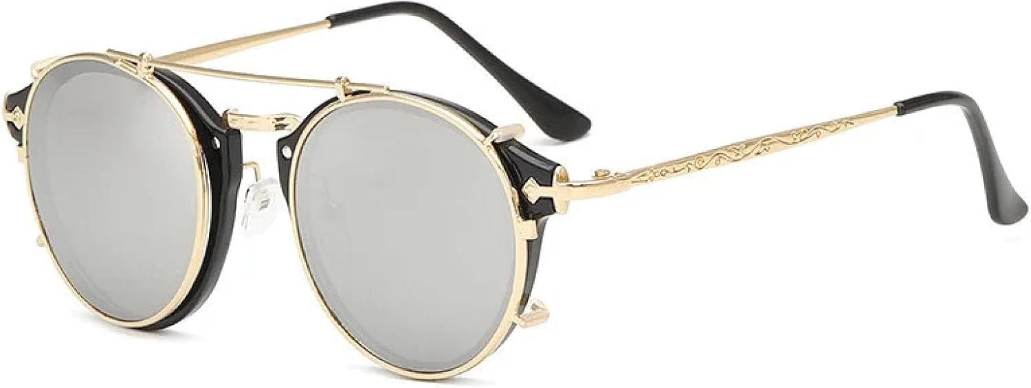 Круглые солнцезащитные очки в стиле стимпанк для мужчин и женщин, двухслойные, со съемными линзами, отстегивающиеся линзы, прозрачные, с полыми дужками DSVIGF, Blackgold Mirror
Круглые солнцезащитные очки в стиле стимпанк для мужчин и женщин, двухслойные, со съемными линзами, отстегивающиеся линзы, прозрачные, с полыми дужками DSVIGF, Blackgold Mirror
