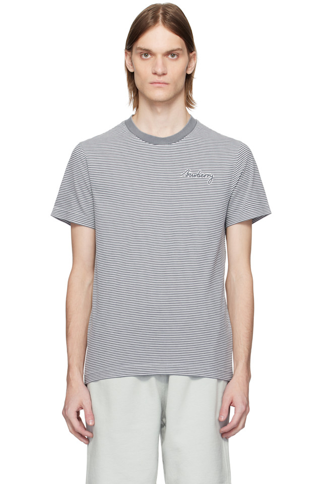 Полосатая хлопковая футболка Burberry, цвет magnet 
Полосатая хлопковая футболка Burberry, цвет magnet