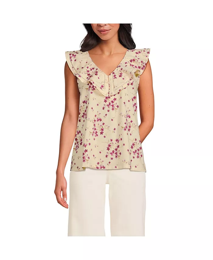 Женский топ с V-образным вырезом и каскадными оборками Lands' End, белый
Женский топ с V-образным вырезом и каскадными оборками Lands' End, белый