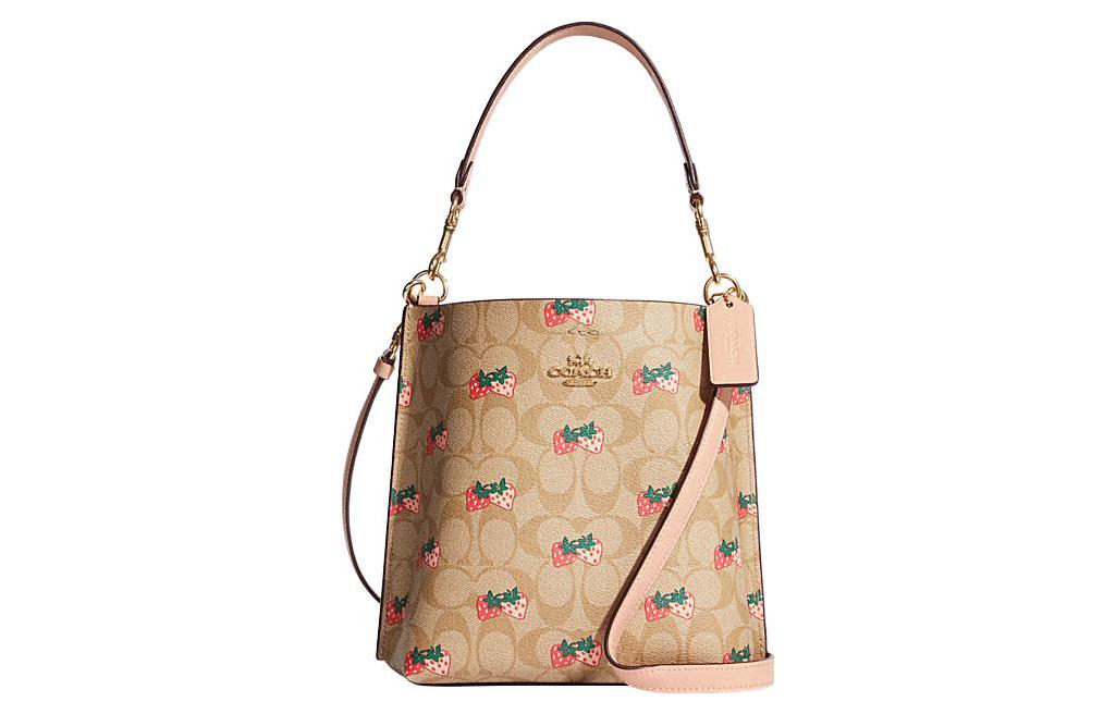 COACH Сумка-ведро Молли из холста с гладкой кожей через плечо на пояс маленький размер женская коричневая