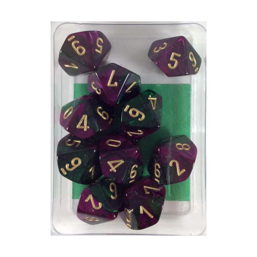 d10 Зеленый и фиолетовый с золотом (10), Dice - Gemini - d10 (Chessex)
d10 Зеленый и фиолетовый с золотом (10), Dice - Gemini - d10 (Chessex)