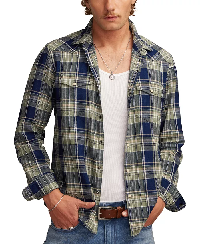 Мужская рубашка в стиле вестерн с длинным рукавом и застежкой на кнопки спереди, цвета индиго Lucky Brand, зеленый
Мужская рубашка в стиле вестерн с длинным рукавом и застежкой на кнопки спереди, цвета индиго Lucky Brand, зеленый