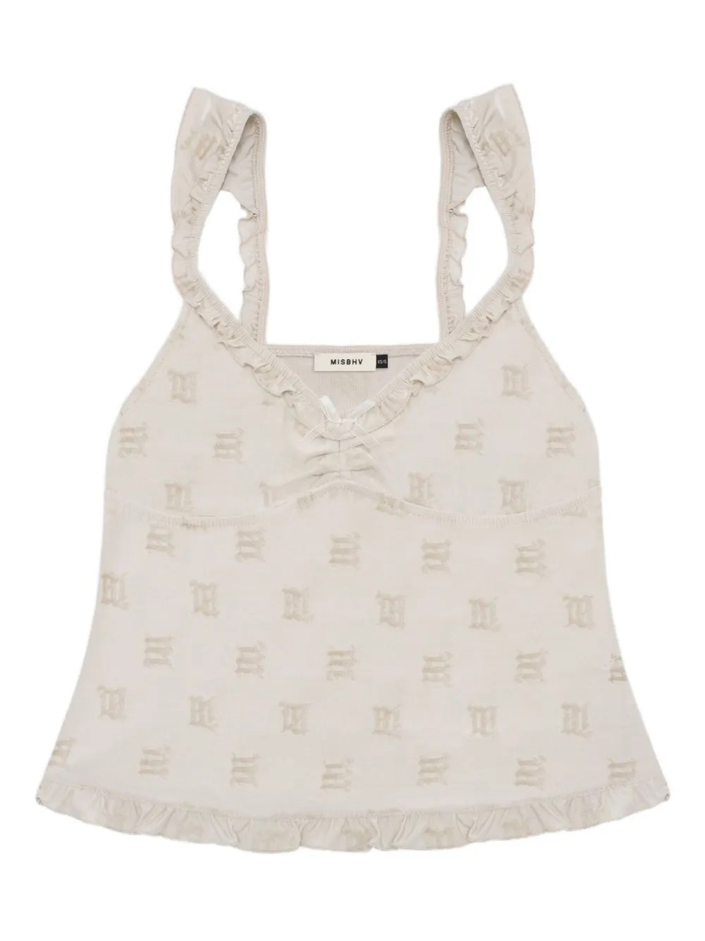Велюровый топ с монограммой и оборками Misbhv, бежевый
Велюровый топ с монограммой и оборками Misbhv, бежевый