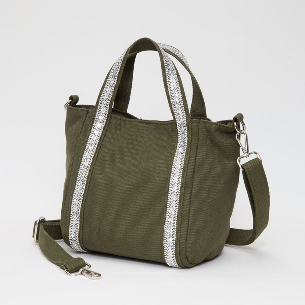 Мини-сумка-шоппер из холста с ремешком, украшенным стразами, и возможностью ношения через плечо FASHNZFAB, оливковый
Мини-сумка-шоппер из холста с ремешком, украшенным стразами, и возможностью ношения через плечо FASHNZFAB, оливковый