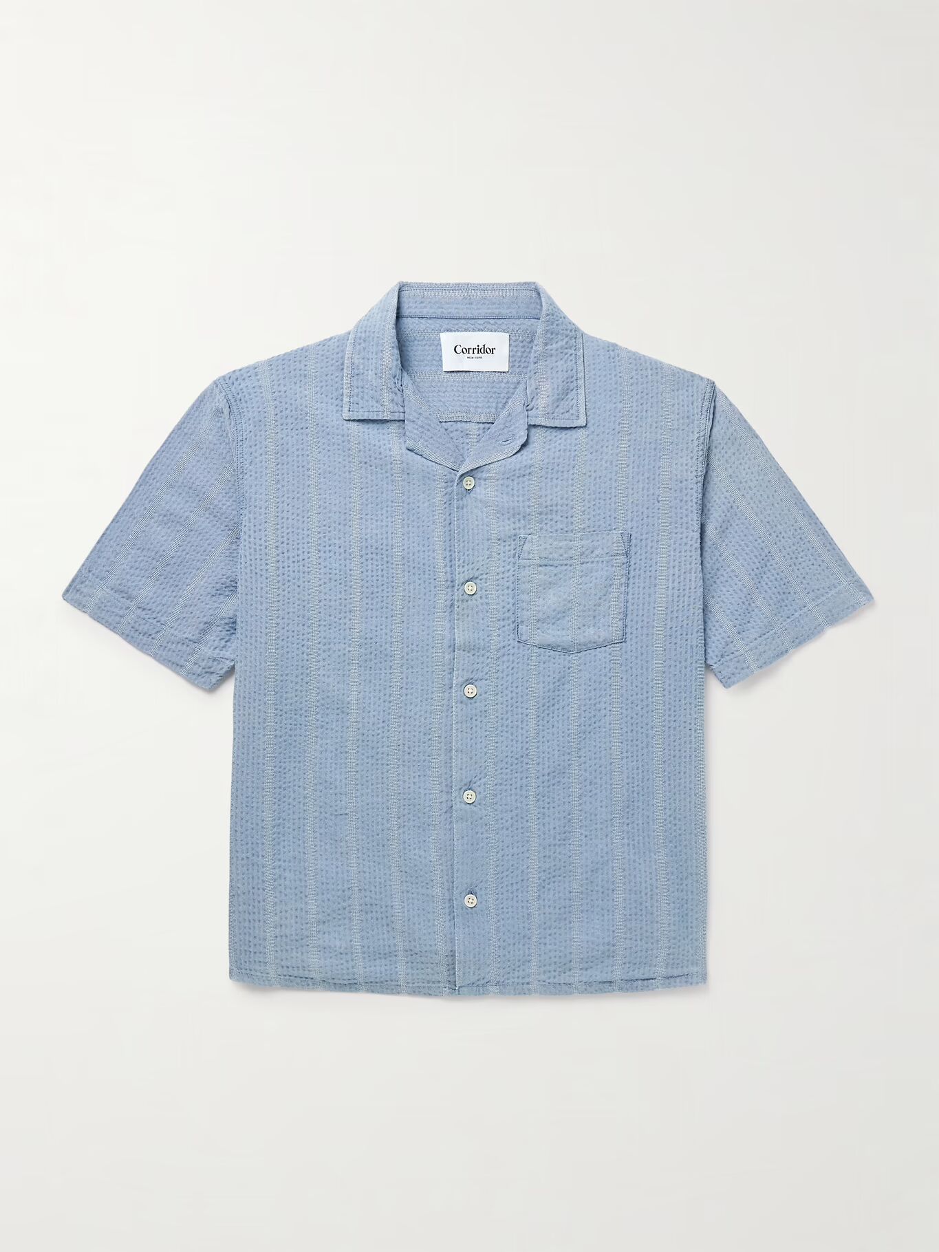 Рубашка из хлопка-сирсакера в полоску с воротником-стойкой CORRIDOR, синий
Рубашка из хлопка-сирсакера в полоску с воротником-стойкой CORRIDOR, синий