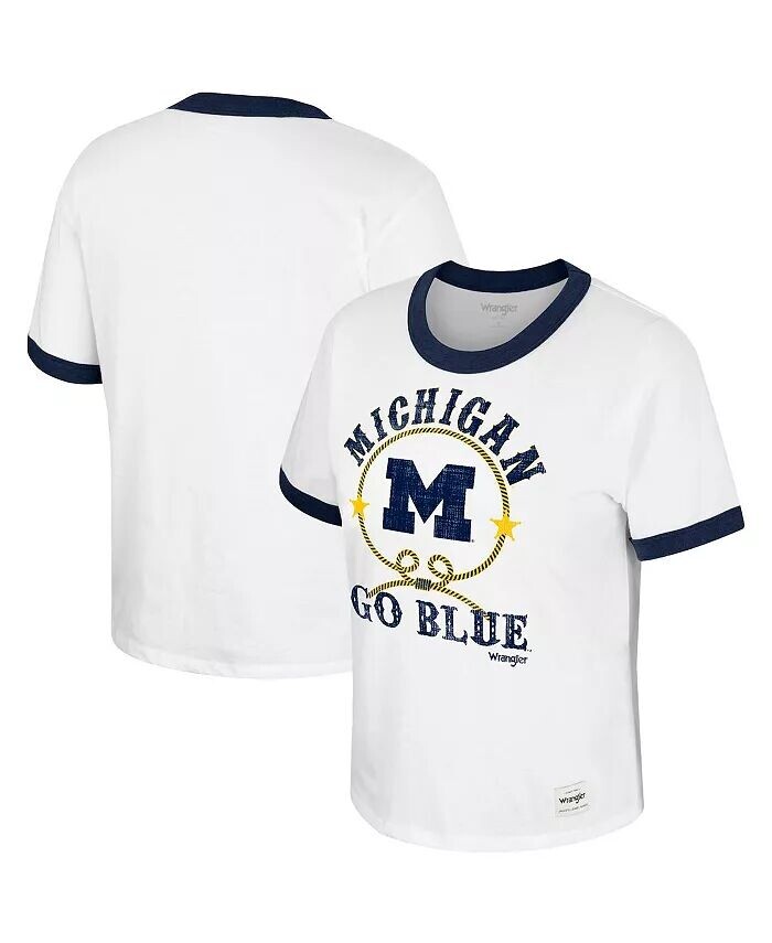 Белая рваная футболка с рисунком Michigan Wolverines из коллекции Wrangler Freehand Ringer Colosseum
Белая рваная футболка с рисунком Michigan Wolverines из коллекции Wrangler Freehand Ringer Colosseum