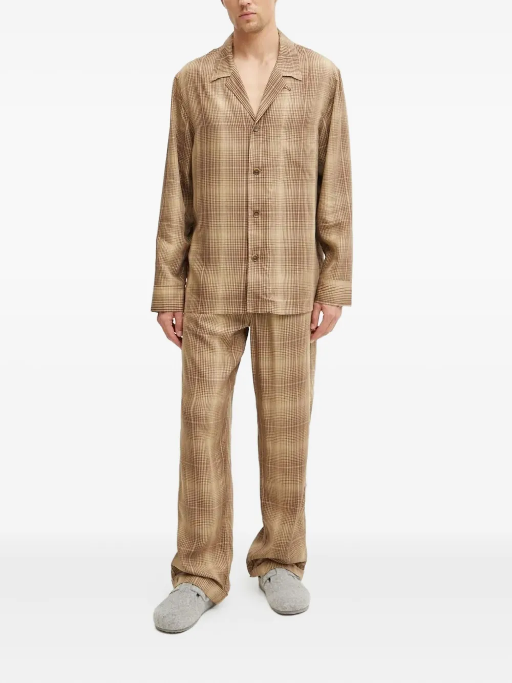 Пижамный топ с клетчатым принтом и воротником-стойкой CDLP, нейтральный 
Пижамный топ с клетчатым принтом и воротником-стойкой CDLP, нейтральный