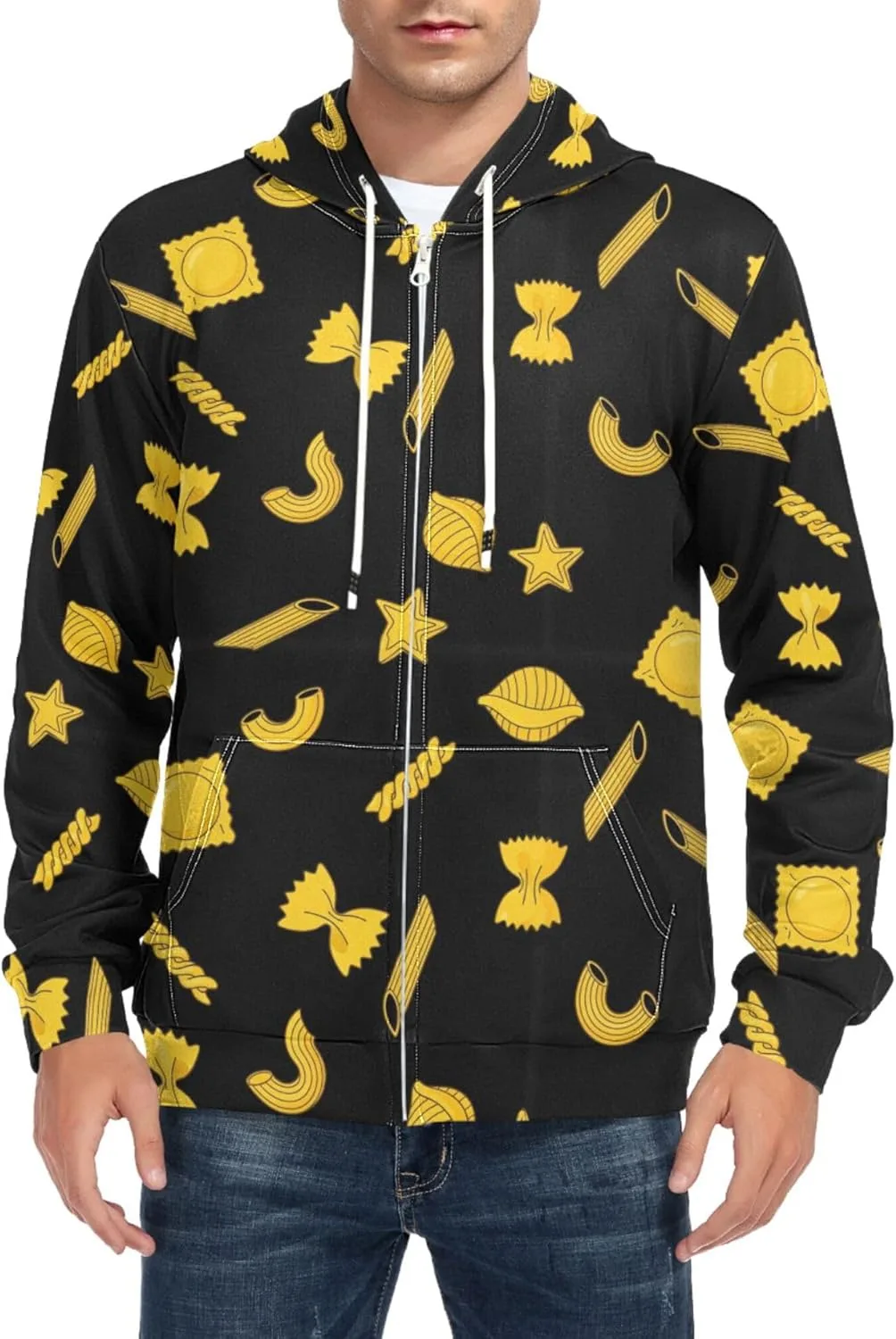 Мужская худи с полной молнией Pasta Shapes на черном фоне с длинными рукавами и карманом CUPADA
Мужская худи с полной молнией Pasta Shapes на черном фоне с длинными рукавами и карманом CUPADA