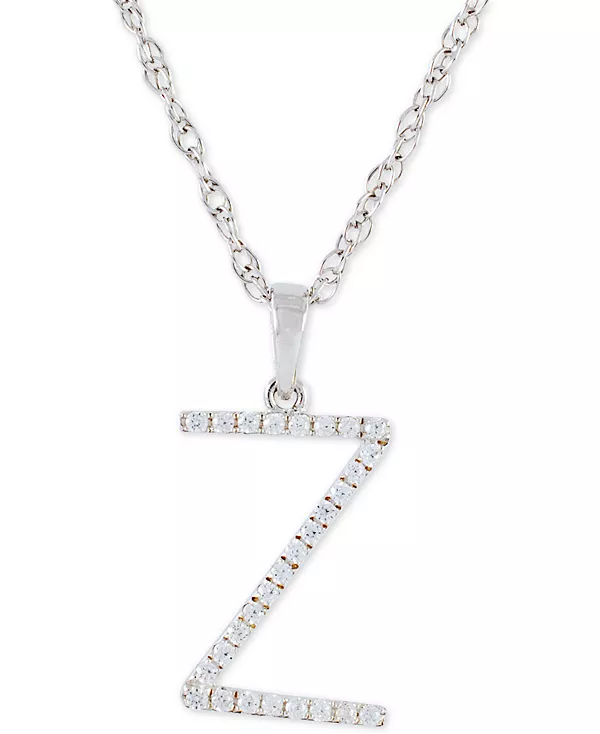 Ожерелье с бриллиантом (1/10 карата) в форме инициала из 10-каратного белого золота, 16 дюймов + 2 дюйма удлинителя Macy'S, z