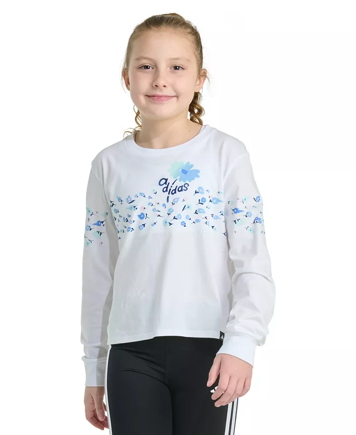 Футболка хлопковая с длинным рукавом и цветочным принтом логотипа, обычная посадка, для девочек постарше adidas, белый
Футболка хлопковая с длинным рукавом и цветочным принтом логотипа, обычная посадка, для девочек постарше adidas, белый