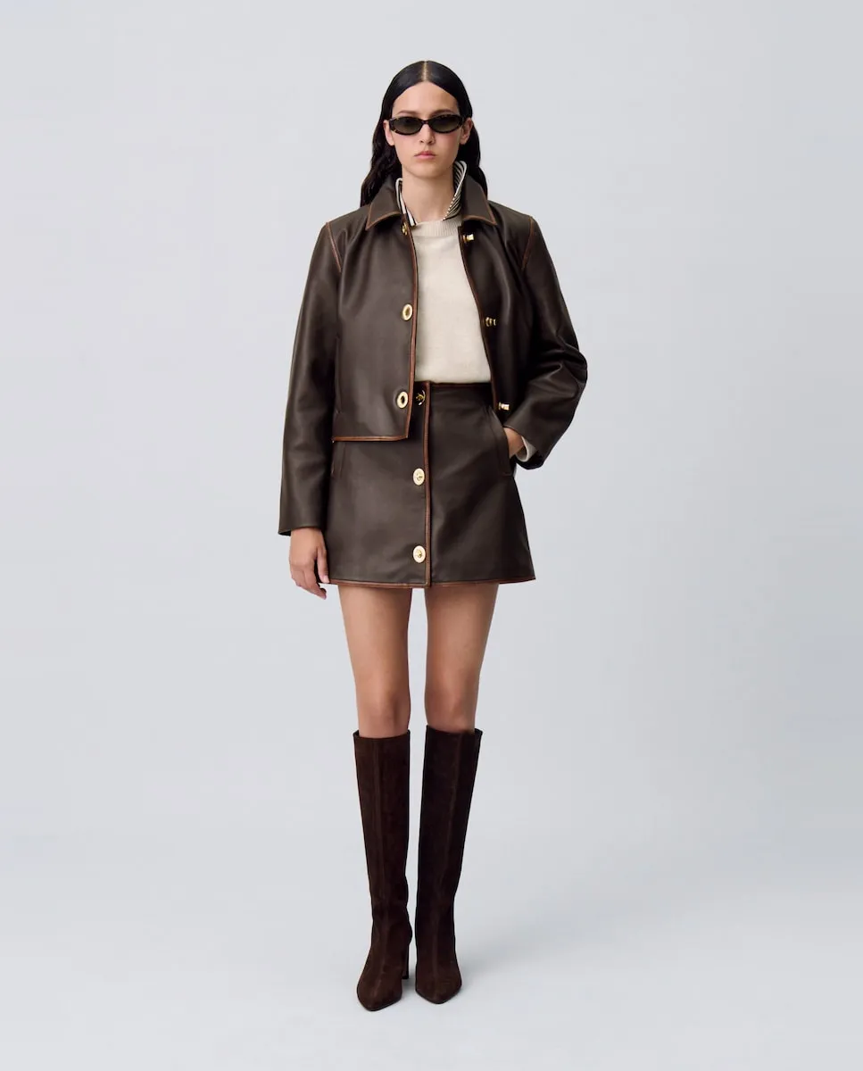 Короткая трапециевидная кожаная юбка Claudie Pierlot, коричневый
Короткая трапециевидная кожаная юбка Claudie Pierlot, коричневый