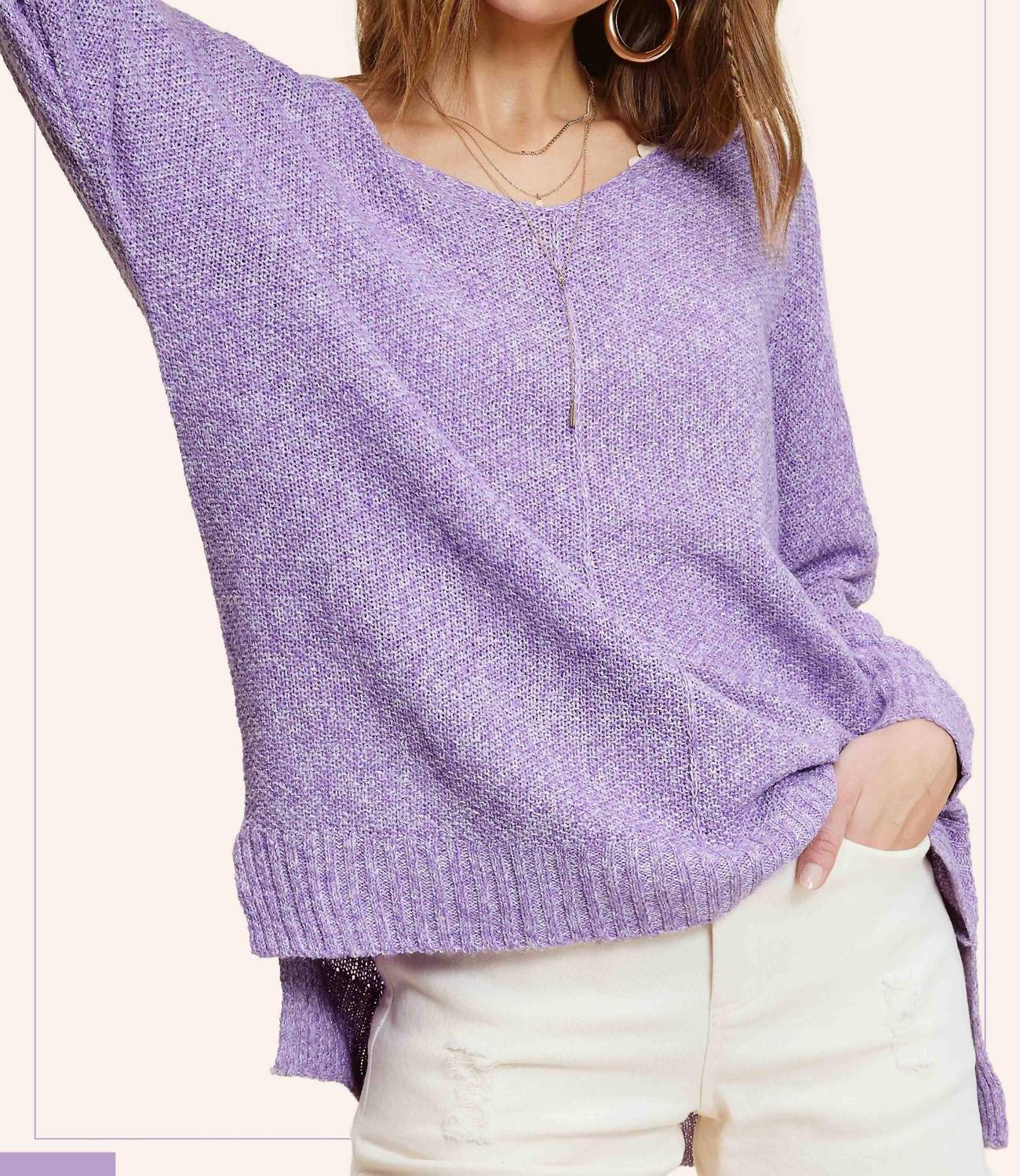 Легкий свитер с V-образным вырезом сиреневого цвета LA MIEL
Легкий свитер с V-образным вырезом сиреневого цвета LA MIEL