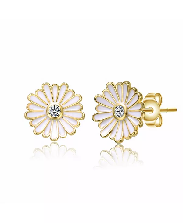 Серьги-Гвоздики Teens с цветком ромашки, покрытые 14-каратным желтым золотом, кубическими цирконами и белой эмалью Gigigirl, white
Серьги-Гвоздики Teens с цветком ромашки, покрытые 14-каратным желтым золотом, кубическими цирконами и белой эмалью Gigigirl, white
