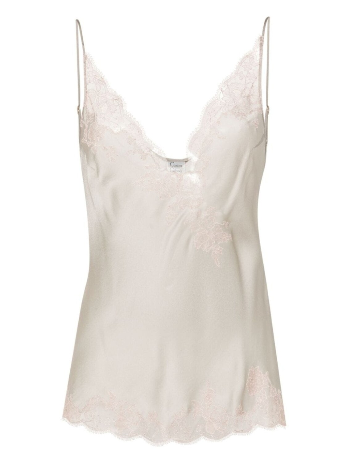 Carine Gilson шелковый топ на бретелях с кружевом Calais-Caudry, серый 
Carine Gilson шелковый топ на бретелях с кружевом Calais-Caudry, серый