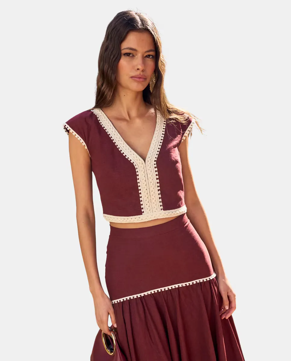 Женский топ с деталями из бахромы и V-образным вырезом MIPHAI, гранатовый
Женский топ с деталями из бахромы и V-образным вырезом MIPHAI, гранатовый