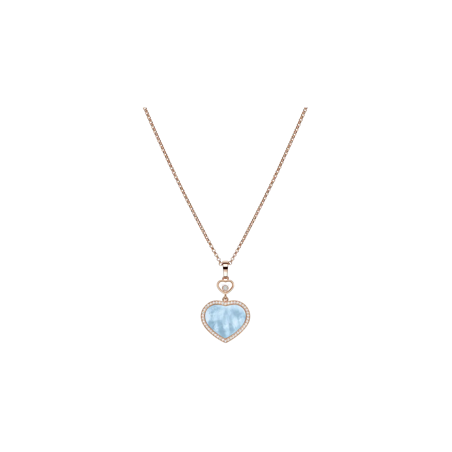 Колье Chopard Happy hearts из розового золота с бриллиантами и бирюзовым перламутром
Колье Chopard Happy hearts из розового золота с бриллиантами и бирюзовым перламутром