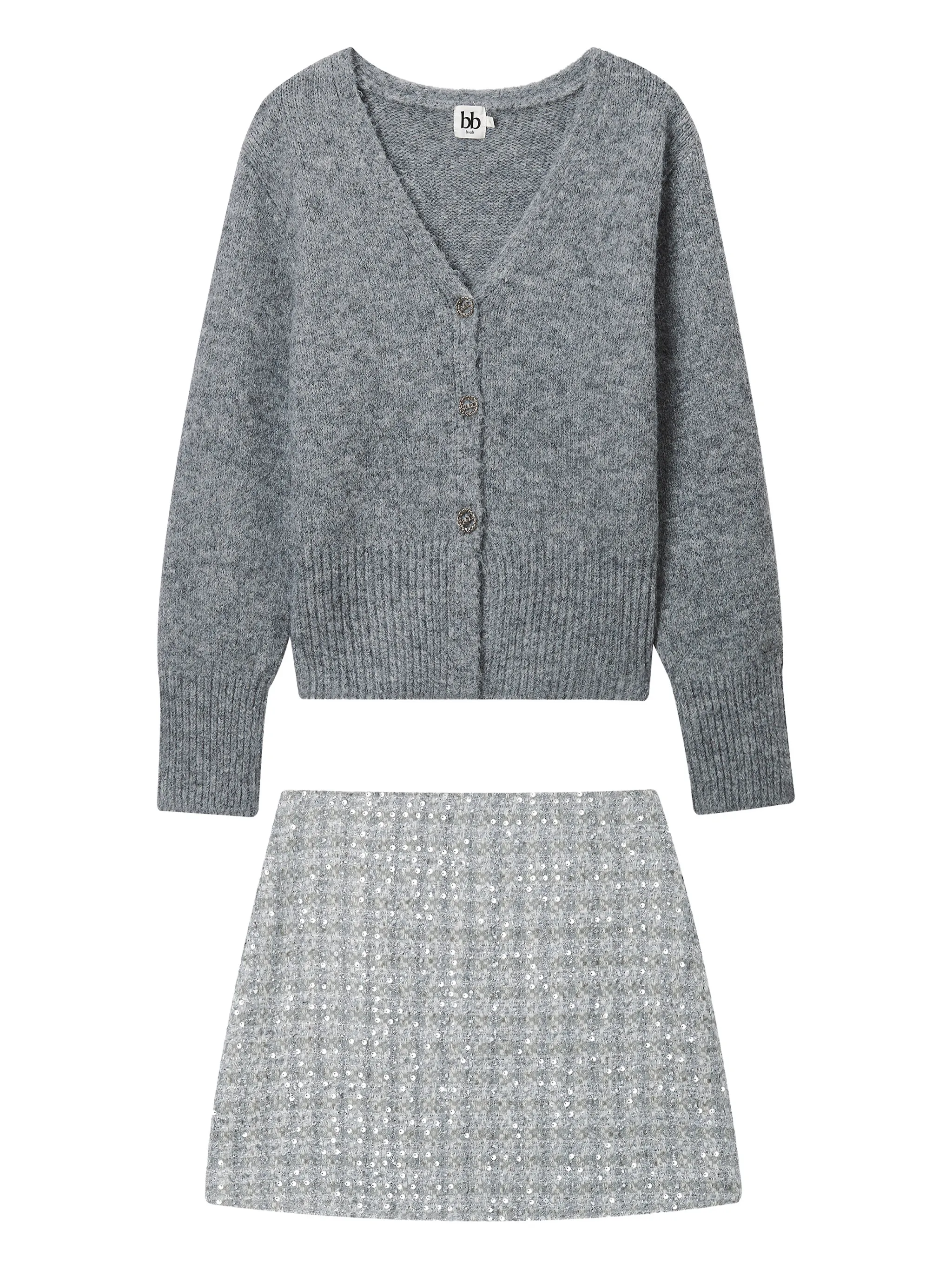 Комплект с юбкой на пуговицах B+Ab, серый
Комплект с юбкой на пуговицах B+Ab, серый