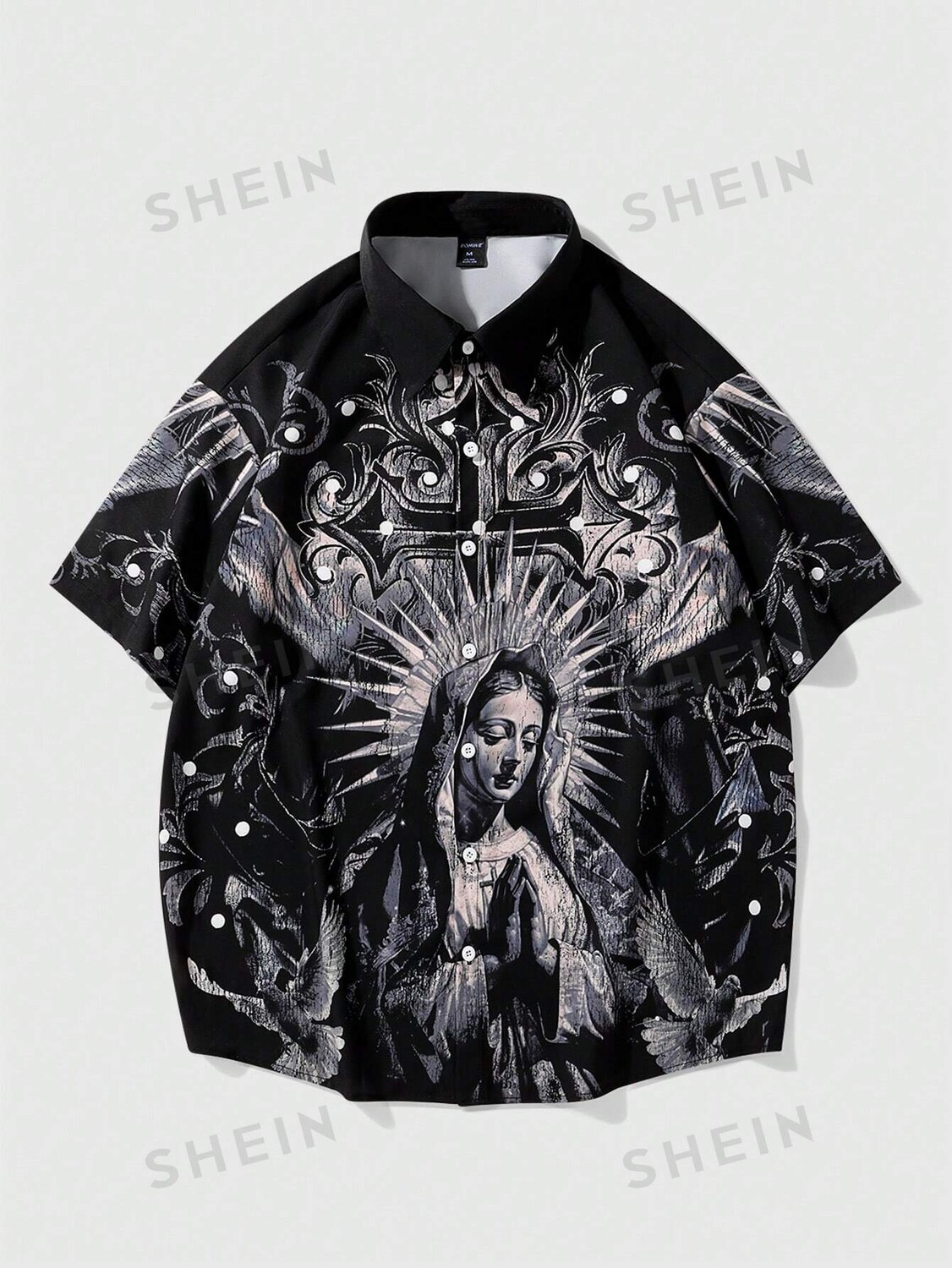 Goth Повседневная рубашка с коротким рукавом Летний крестик для Хэллоуина, школа Romwe, мультиколор 
Goth Повседневная рубашка с коротким рукавом Летний крестик для Хэллоуина, школа Romwe, мультиколор