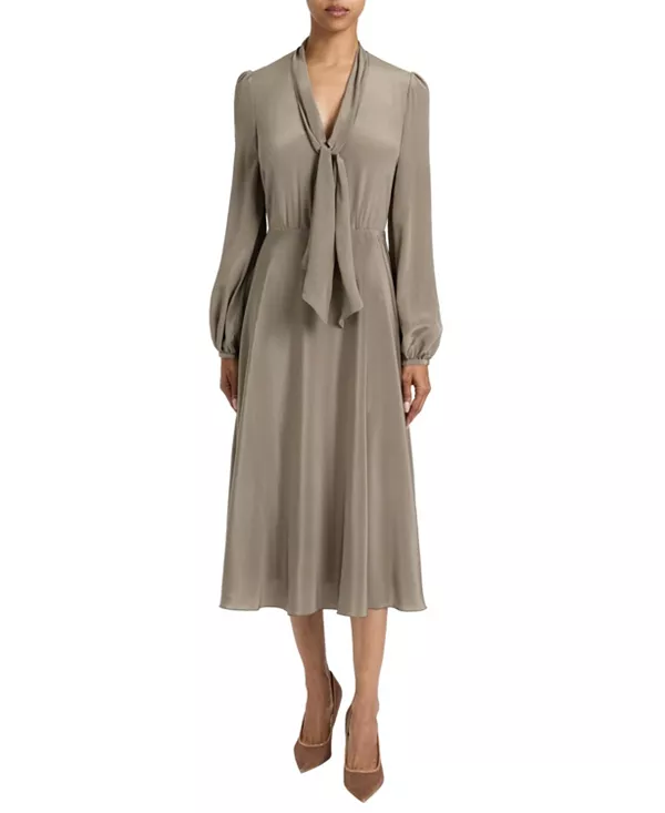 Шелковое миди-платье Jenn с завязкой на воротнике Santorelli, бежевый
Шелковое миди-платье Jenn с завязкой на воротнике Santorelli, бежевый