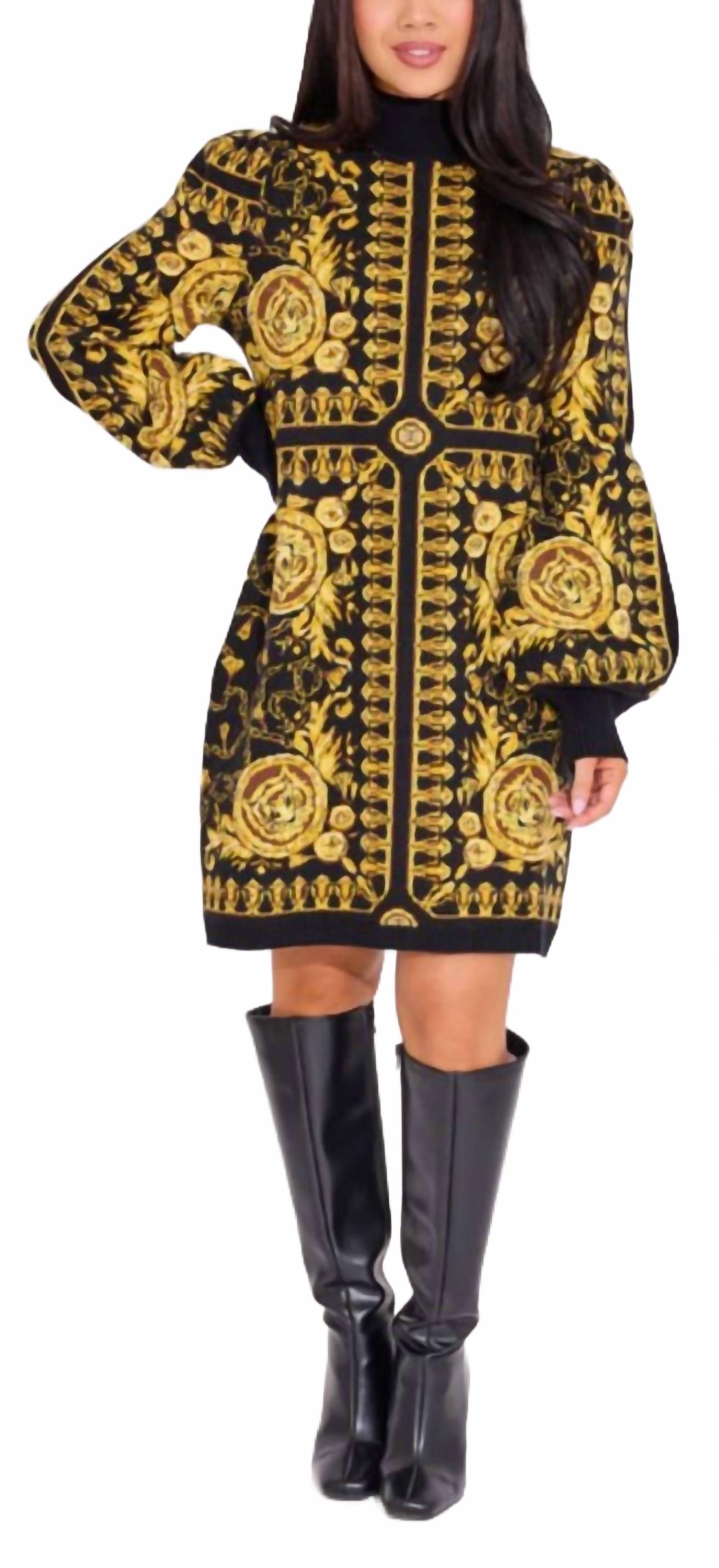 Alden Adair Платье-свитер Coco в черно-золотом цвете
Alden Adair Платье-свитер Coco в черно-золотом цвете