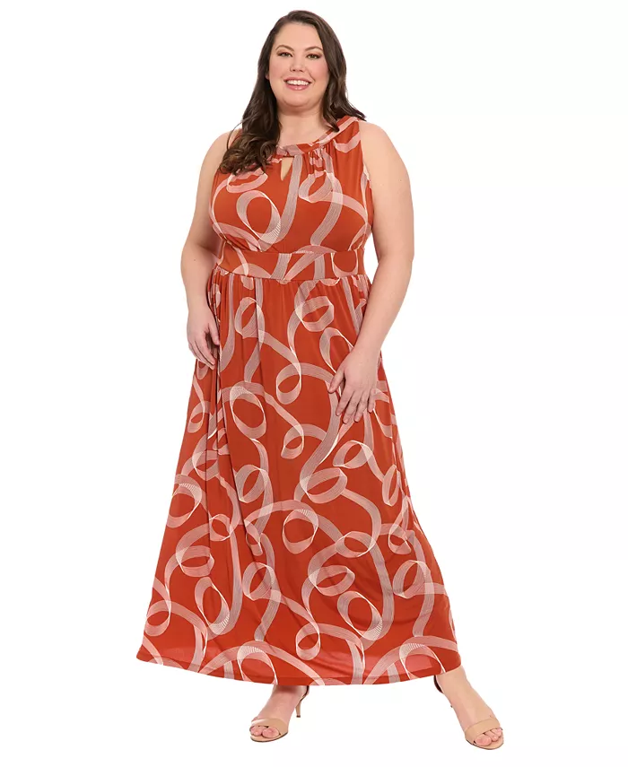 Платье макси размера плюс с вырезом-каплей и принтом London Times, коричневый
Платье макси размера плюс с вырезом-каплей и принтом London Times, коричневый