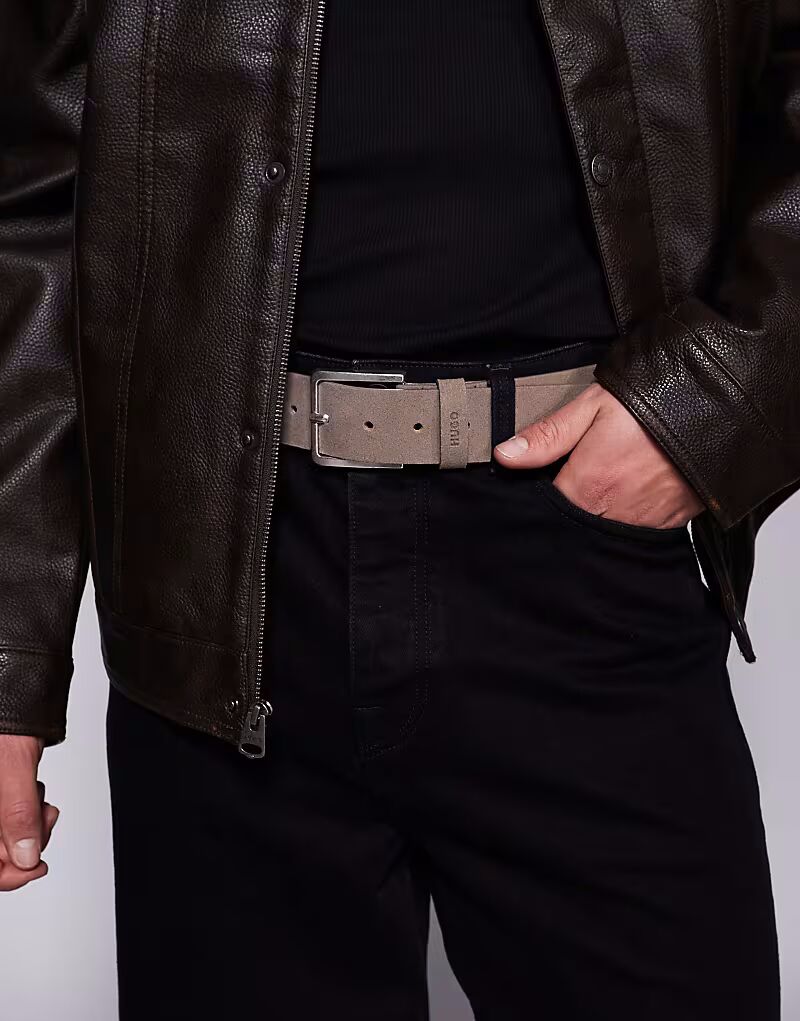 Ремень из замши и кожи с пряжкой-логотипом HUGO RED Gionio бежевого цвета 
Ремень из замши и кожи с пряжкой-логотипом HUGO RED Gionio бежевого цвета