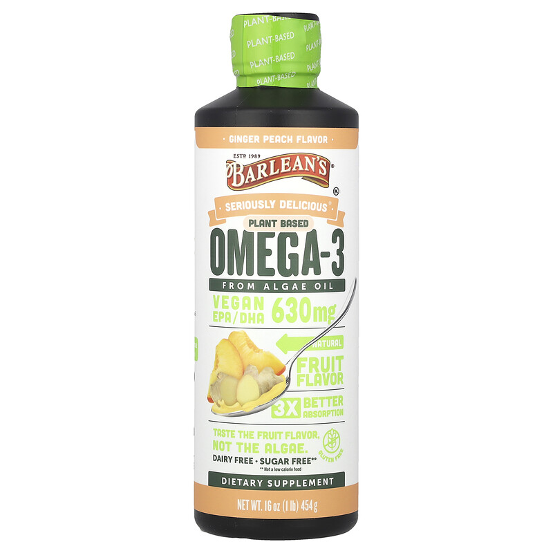Barlean's, Seriously Delicious, омега-3 на растительной основе из масла водорослей, имбирь и персик, 630 мг, 454 г (16 унций)
Barlean's, Seriously Delicious, омега-3 на растительной основе из масла водорослей, имбирь и персик, 630 мг, 454 г (16 унций)