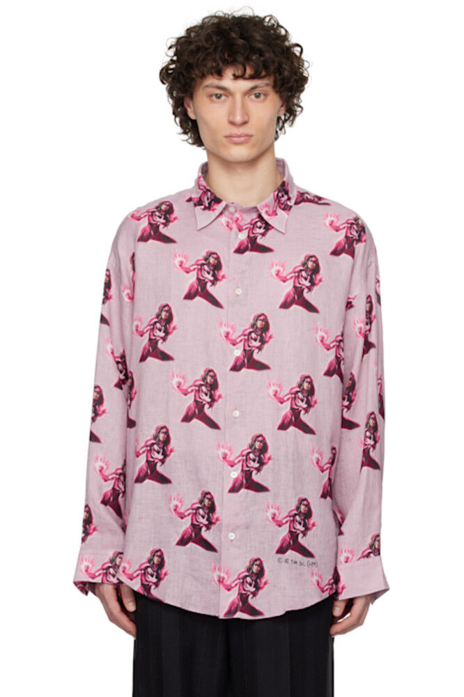 Розовая рубашка с принтом на пуговицах Acne Studios
Розовая рубашка с принтом на пуговицах Acne Studios