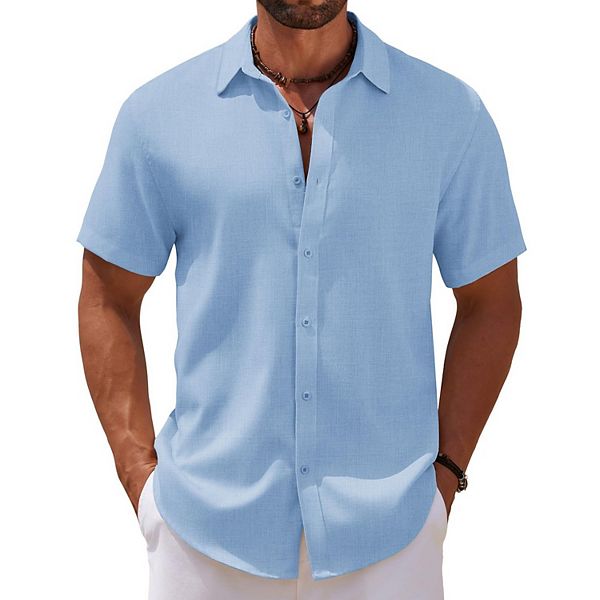 Мужская льняная рубашка с коротким рукавом для пляжа и лета Coofandy, Light Blue
Мужская льняная рубашка с коротким рукавом для пляжа и лета Coofandy, Light Blue