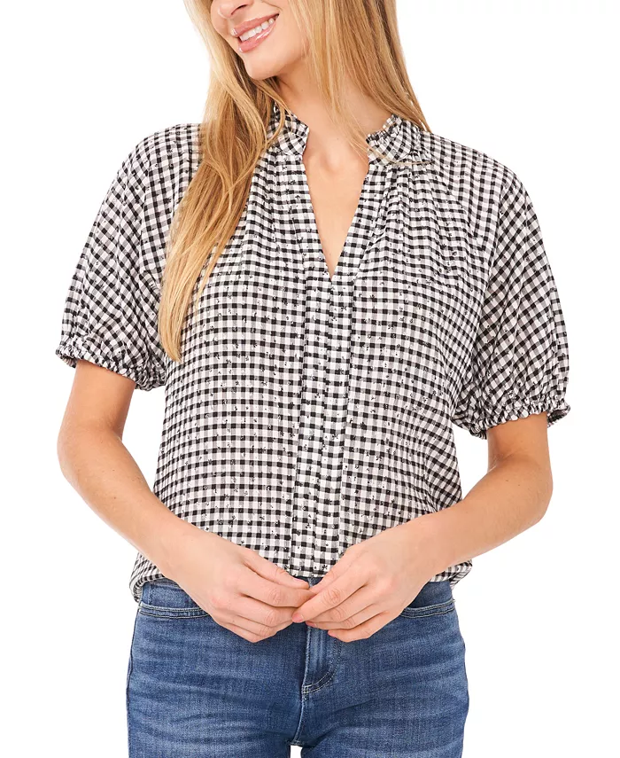 Женская блузка с рюшами, V-образным вырезом, рукавом реглан и пышными рукавами CeCe, черный
Женская блузка с рюшами, V-образным вырезом, рукавом реглан и пышными рукавами CeCe, черный