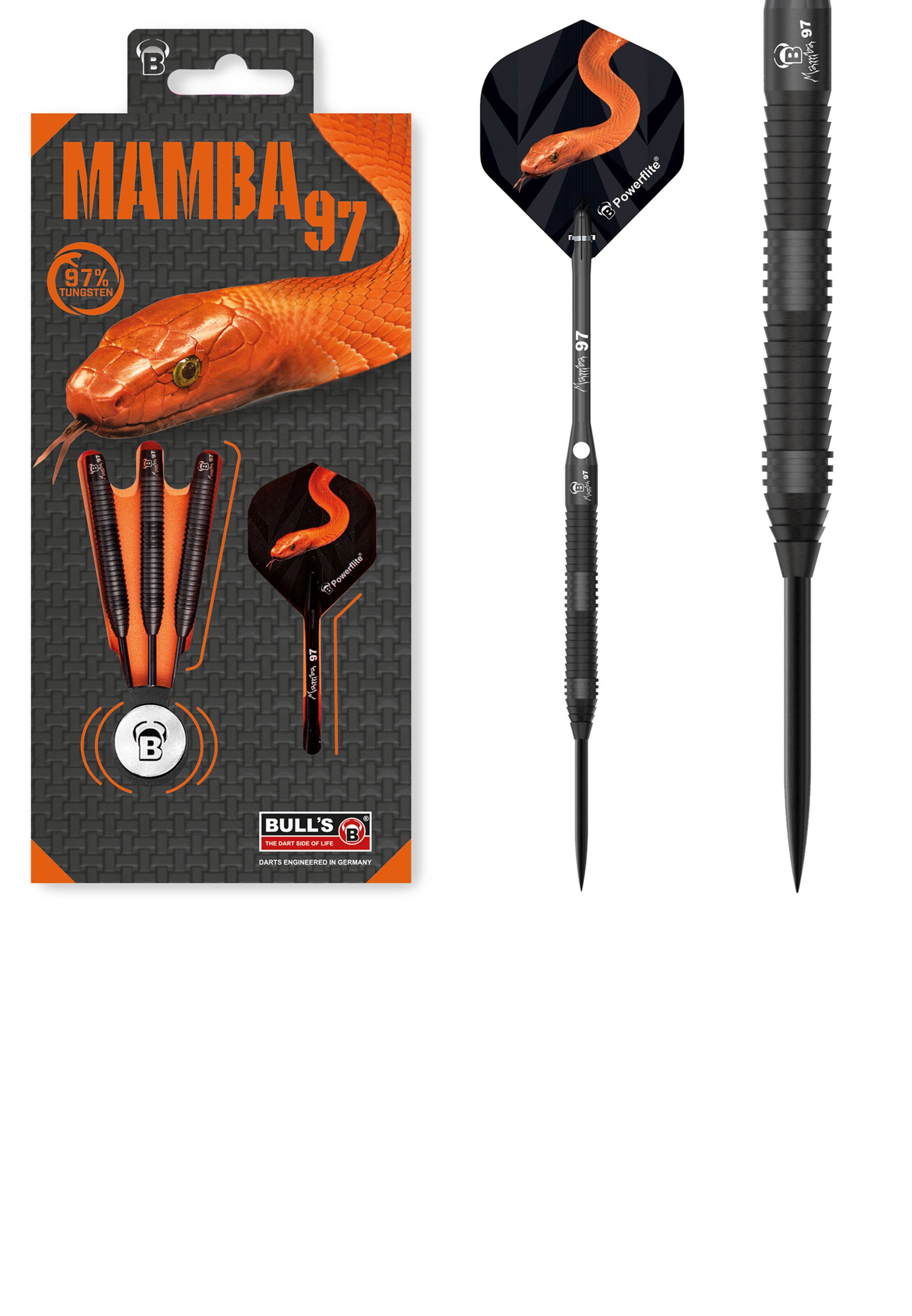 BULL'S Спортивное снаряжение 'Mamba 97 M5 Dartpfeile 97% Tungsten Darts-Set Profi' в оранжевом, черном
BULL'S Спортивное снаряжение 'Mamba 97 M5 Dartpfeile 97% Tungsten Darts-Set Profi' в оранжевом, черном