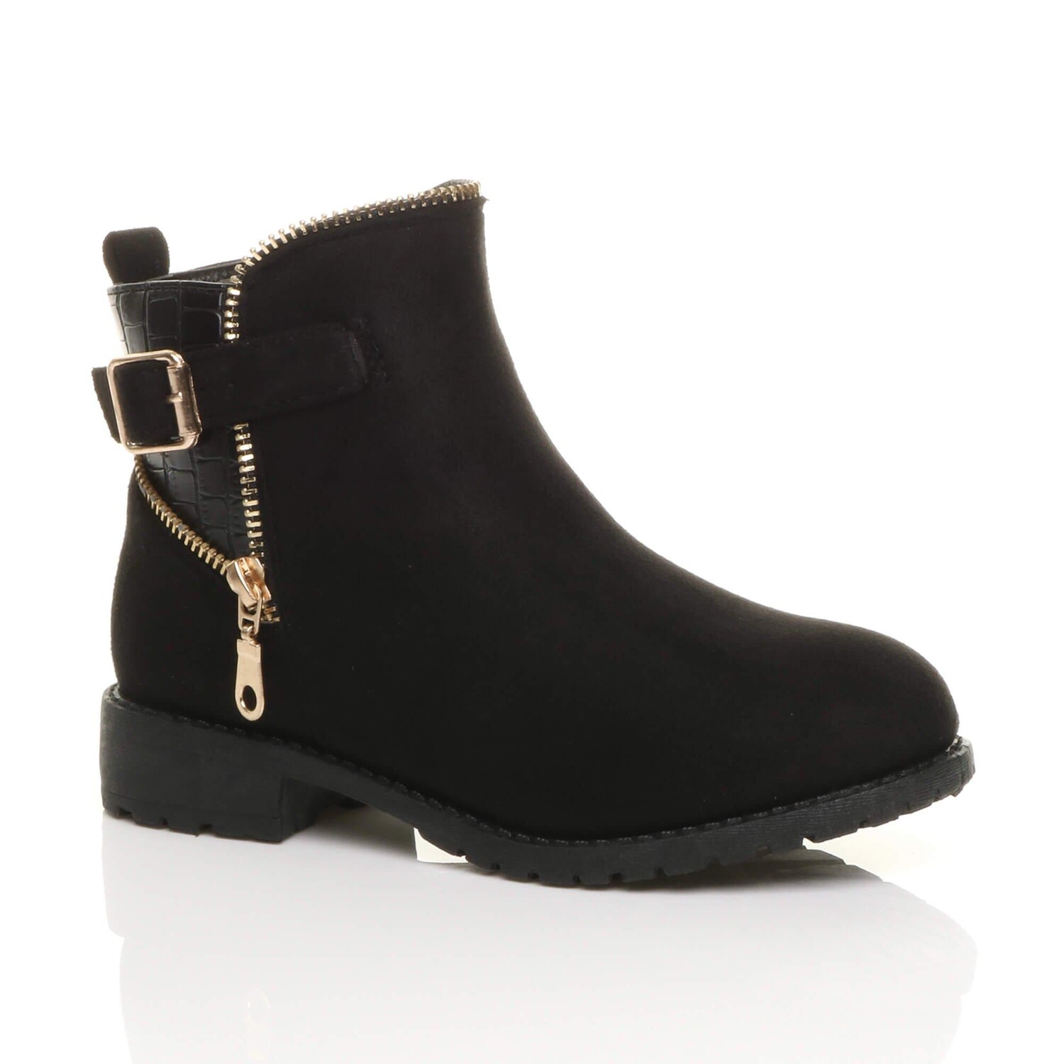 Байкерские ботильоны из искусственной замши на плоском каблуке с золотой молнией AJVANI, черный
Байкерские ботильоны из искусственной замши на плоском каблуке с золотой молнией AJVANI, черный