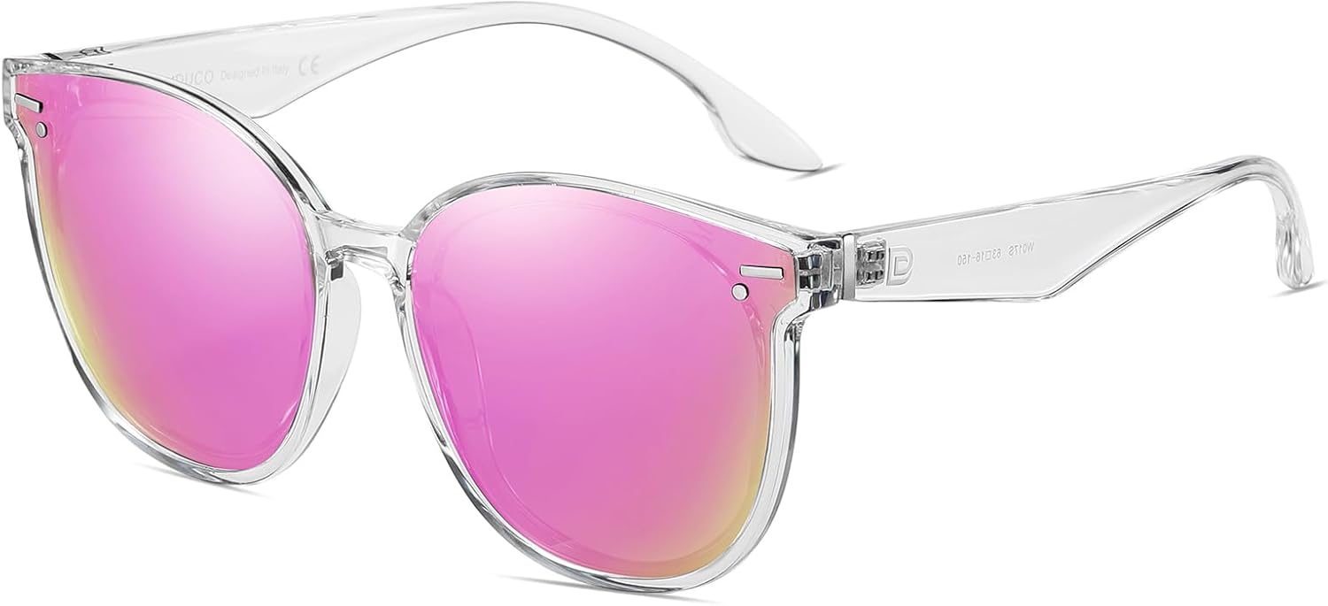 DUCO Ретро круглые поляризованные солнцезащитные очки большого размера для женщин, классический винтажный дизайнерский стиль, защита от УФ-излучения UV400, модель W017, Transparent Frame Revo Pink Lens
DUCO Ретро круглые поляризованные солнцезащитные очки большого размера для женщин, классический винтажный дизайнерский стиль, защита от УФ-излучения UV400, модель W017, Transparent Frame Revo Pink Lens