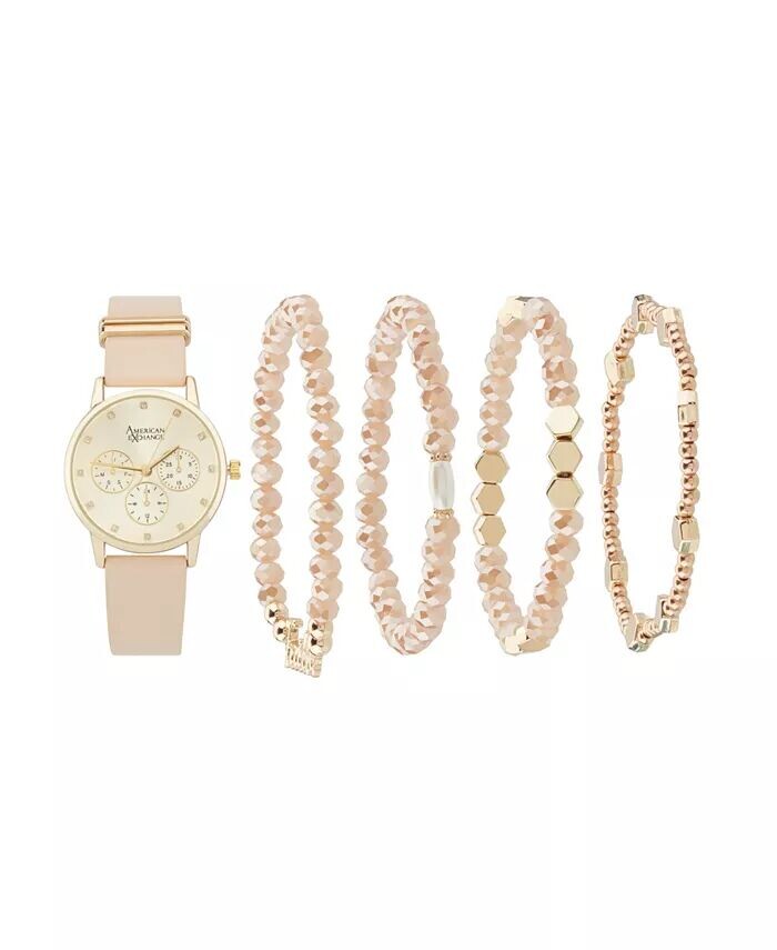Женские аналоговые часы 32 мм с полиуретановым кожаным ремешком бежевого цвета и подарочным набором со штабелируемыми браслетами American Exchange, бежевый
Женские аналоговые часы 32 мм с полиуретановым кожаным ремешком бежевого цвета и подарочным набором со штабелируемыми браслетами American Exchange, бежевый