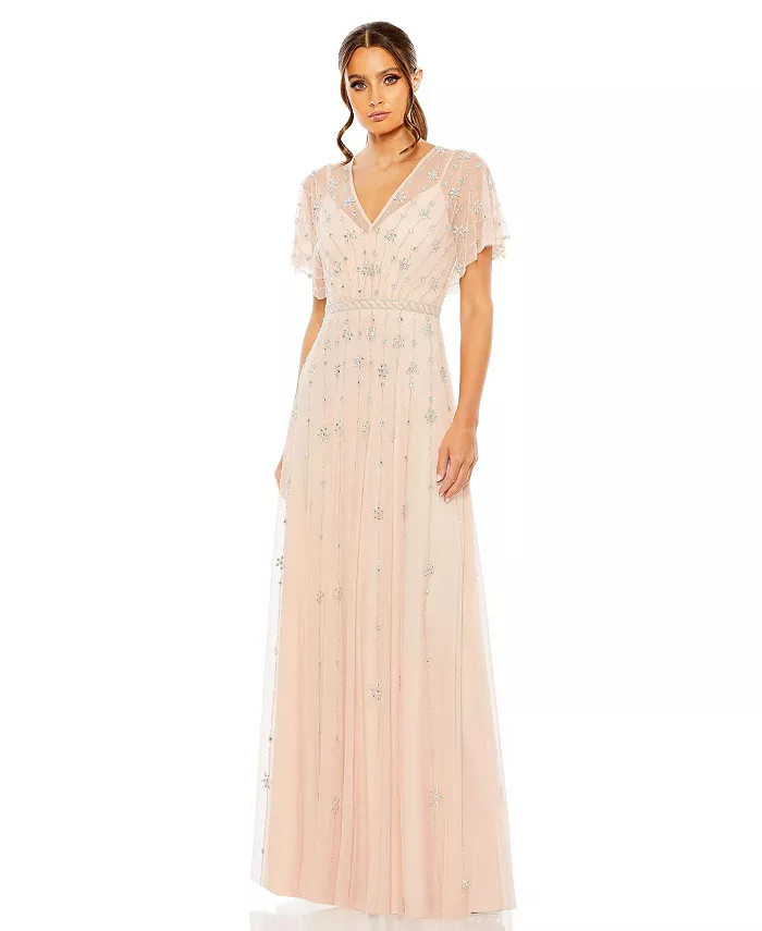 Женское платье А-силуэта с V-образным вырезом, декорированное и с расклешенными рукавами Mac Duggal, розовый
Женское платье А-силуэта с V-образным вырезом, декорированное и с расклешенными рукавами Mac Duggal, розовый