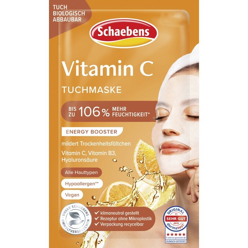 Тканевая маска с витамином С Schaebens, 1 шт.
Тканевая маска с витамином С Schaebens, 1 шт.