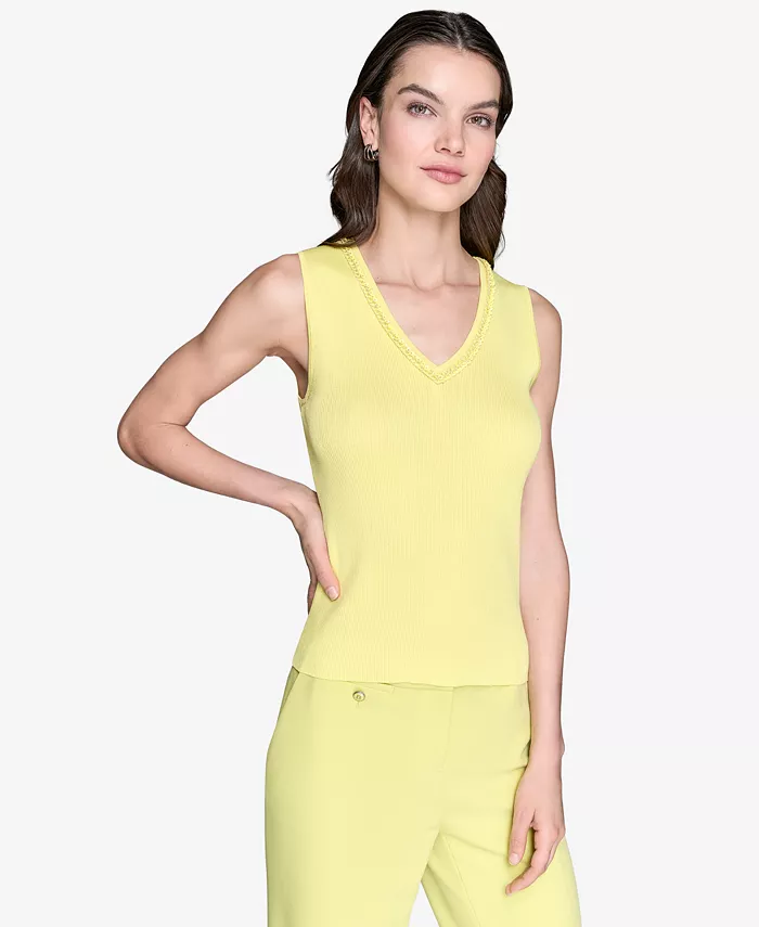 Женский топ с V-образным вырезом, рубчик, без рукавов, с декоративными элементами KARL LAGERFELD PARIS, зеленый
Женский топ с V-образным вырезом, рубчик, без рукавов, с декоративными элементами KARL LAGERFELD PARIS, зеленый