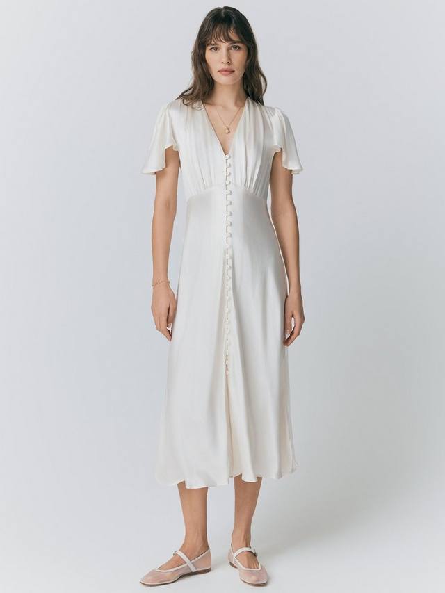 Изящное атласное платье миди косого кроя Ghost, слоновая кость
Изящное атласное платье миди косого кроя Ghost, слоновая кость