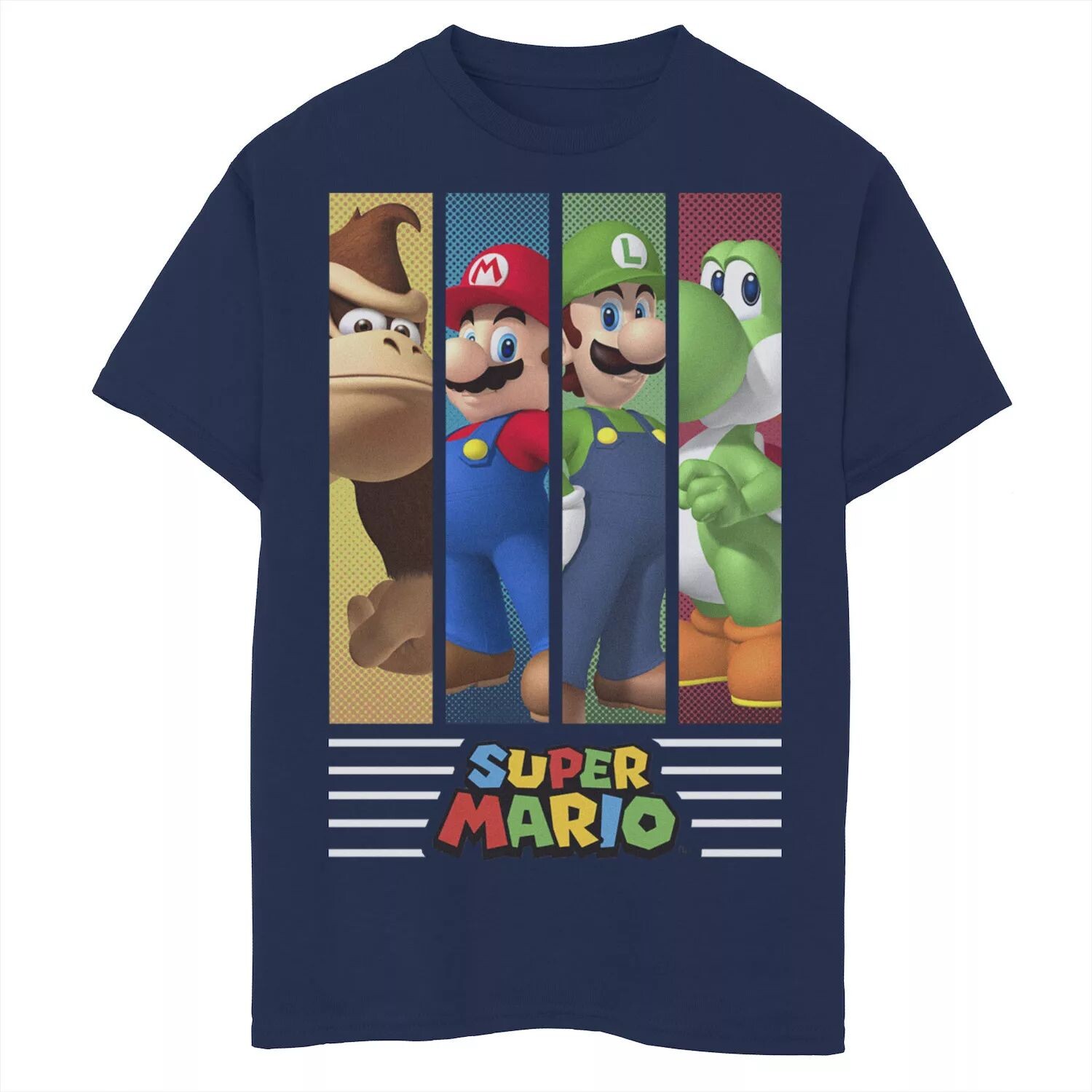 Футболка с графическим рисунком и панелями в виде комиксов для мальчиков 8–20 лет с групповым портретом «Супер Марио» Licensed Character, синий 
Футболка с графическим рисунком и панелями в виде комиксов для мальчиков 8–20 лет с групповым портретом «Супер Марио» Licensed Character, синий