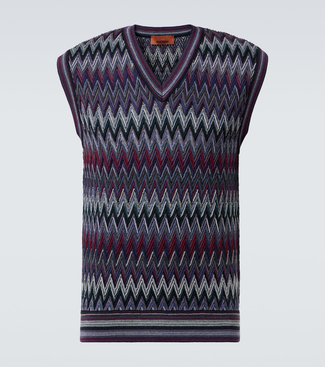 Жилет из шерстяного свитера с зигзагом Missoni, Multicolor Burgundy, Blue, Grey
Жилет из шерстяного свитера с зигзагом Missoni, Multicolor Burgundy, Blue, Grey