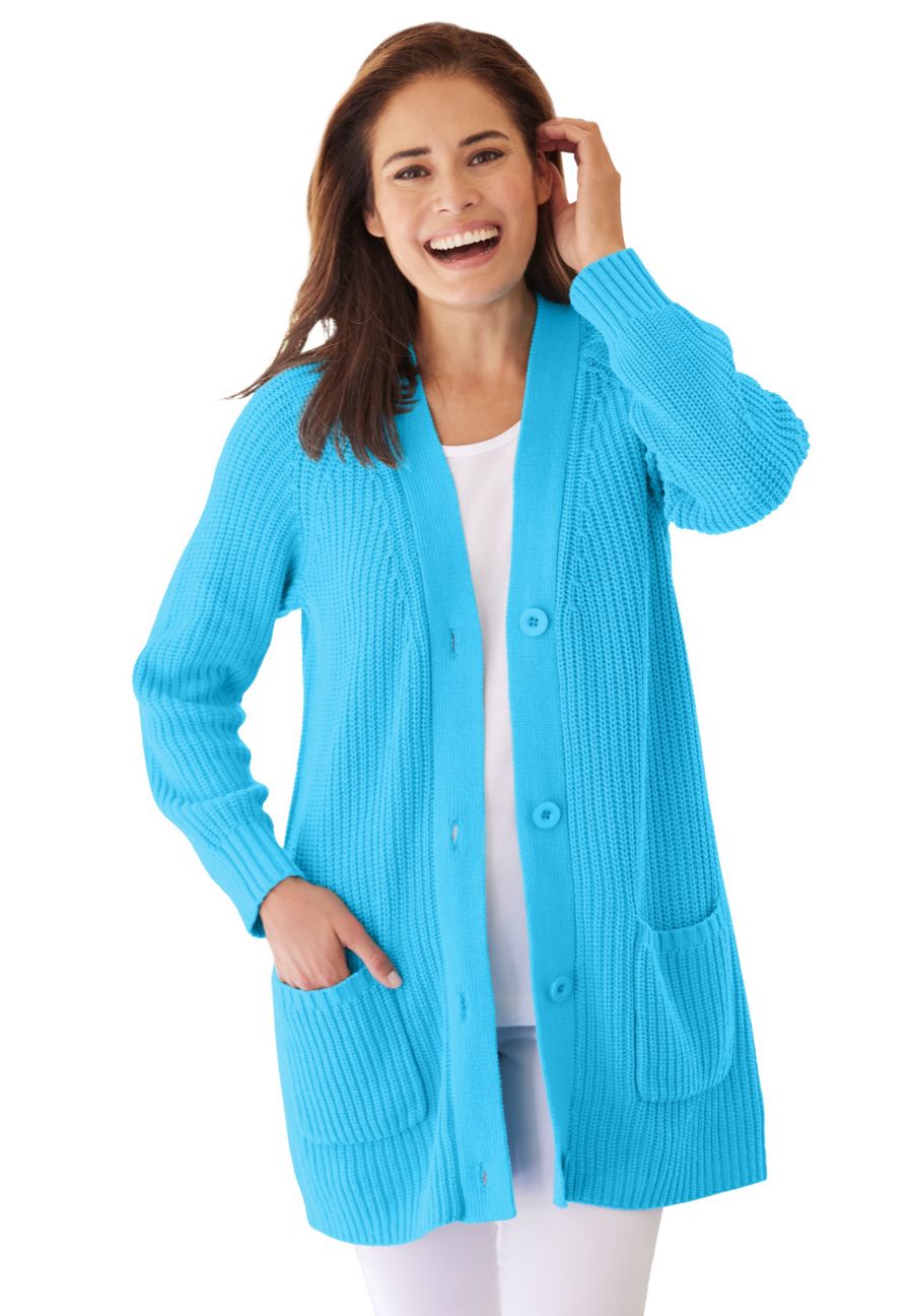 Кардиган-шейкер на пуговицах большого размера Woman Within, Paradise blue
Кардиган-шейкер на пуговицах большого размера Woman Within, Paradise blue