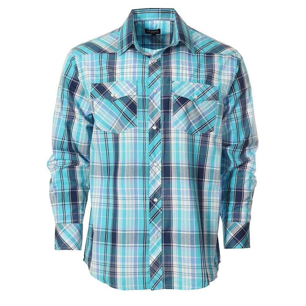 Gioberti Мужская рубашка в клетку с длинным рукавом в стиле вестерн и жемчужными кнопками, цвет Turquoise Teal 
Gioberti Мужская рубашка в клетку с длинным рукавом в стиле вестерн и жемчужными кнопками, цвет Turquoise Teal