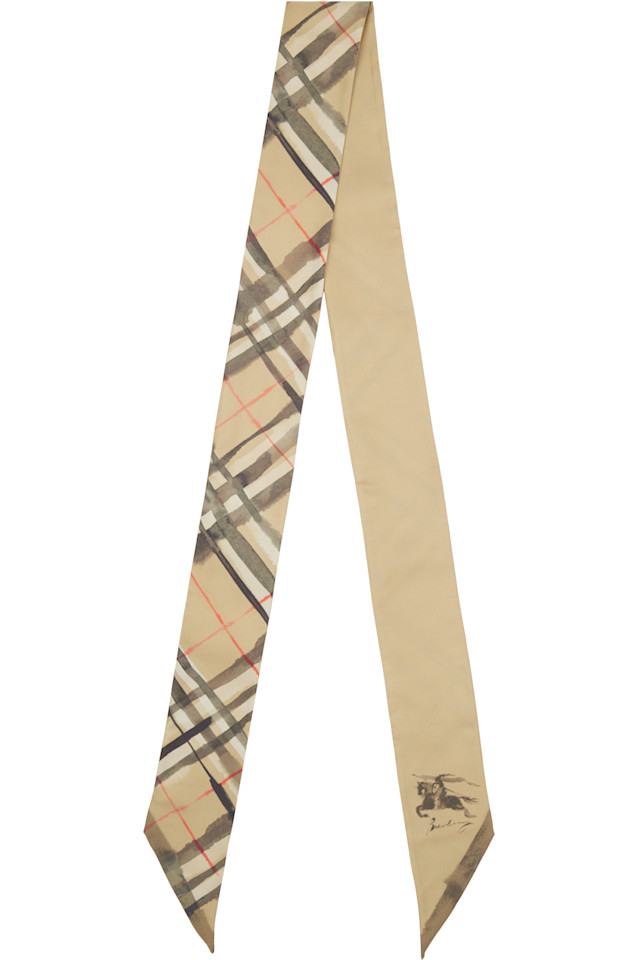 Burberry Узкий бежевый шелковый шарф в клетку акварельного рисунка
Burberry Узкий бежевый шелковый шарф в клетку акварельного рисунка