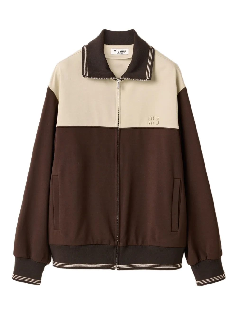 Толстовка на молнии с вязаными манжетами MIU MIU, коричневый
Толстовка на молнии с вязаными манжетами MIU MIU, коричневый